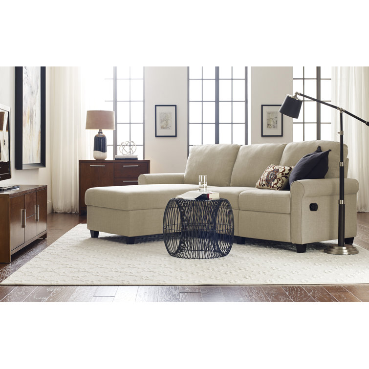 Beige Fabric Reclining Sectional Sofa with Storage Chaise