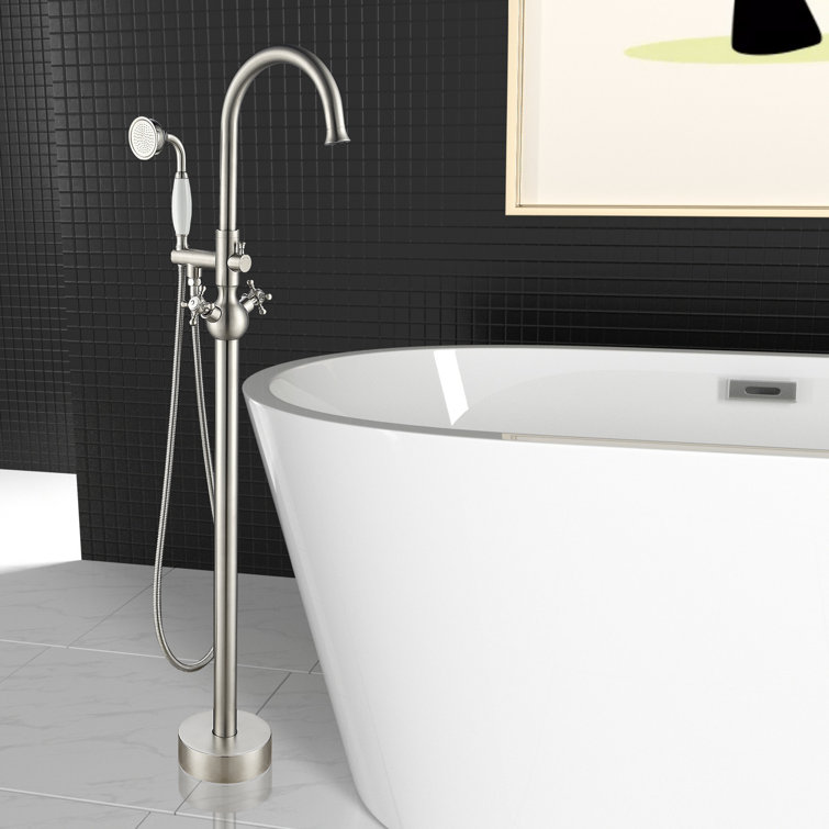 Brushed Nickel Freestanding Tub Filler with Handheld Shower