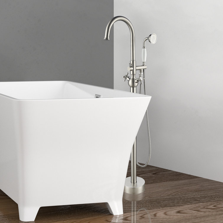 Brushed Nickel Freestanding Tub Filler with Handheld Shower
