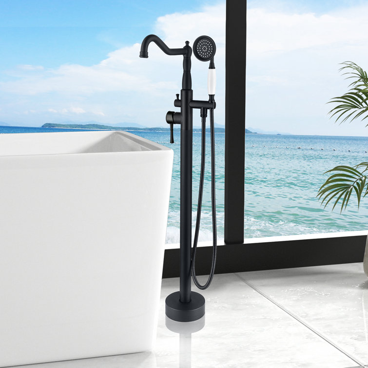 Matte Black Stainless Steel Freestanding Bathtub Faucet with Hand Shower