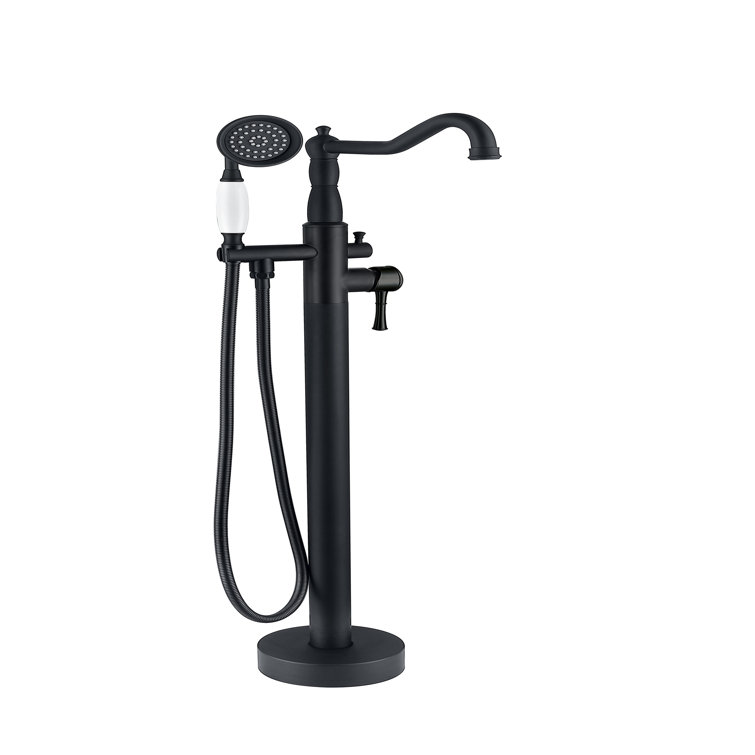 Matte Black Stainless Steel Freestanding Bathtub Faucet with Hand Shower