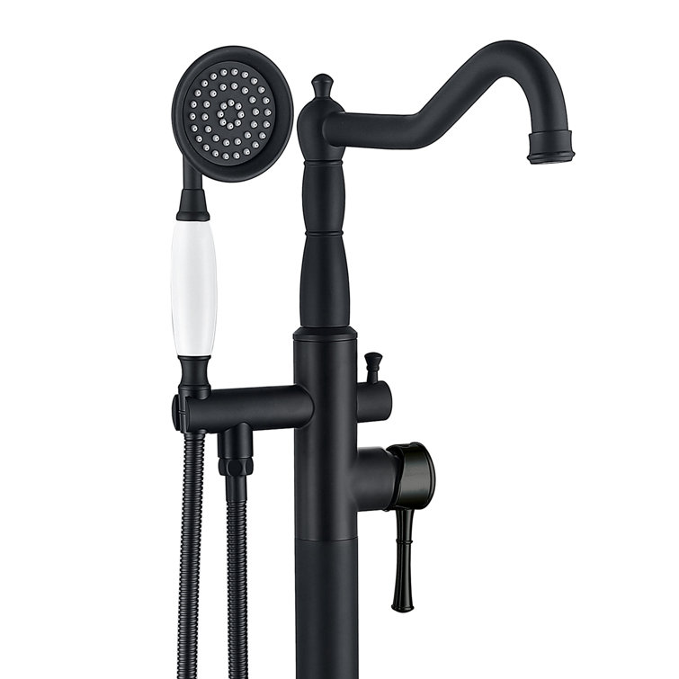 Matte Black Stainless Steel Freestanding Bathtub Faucet with Hand Shower