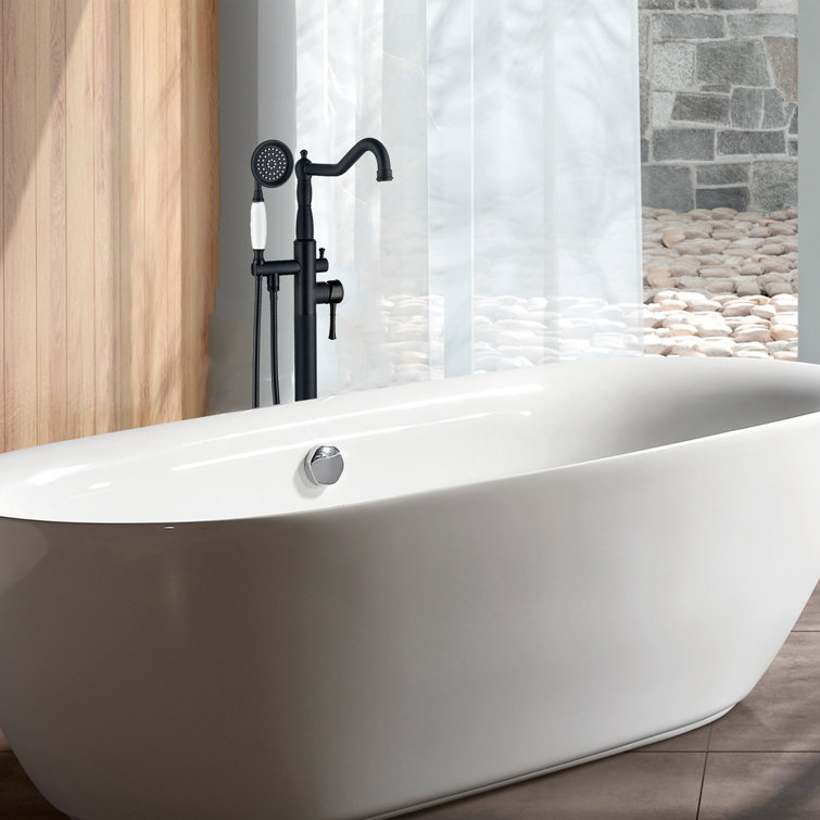 Matte Black Stainless Steel Freestanding Bathtub Faucet with Hand Shower