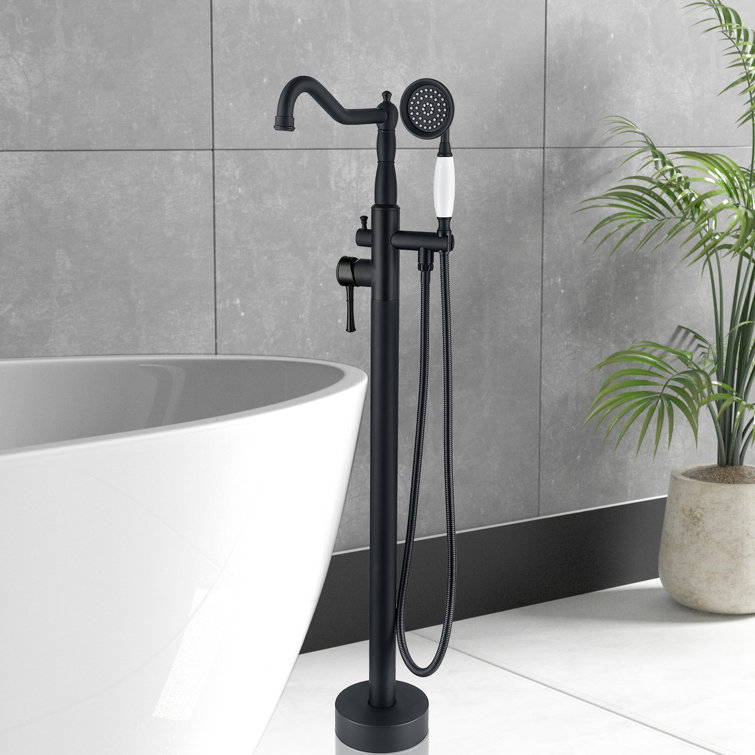 Matte Black Stainless Steel Freestanding Bathtub Faucet with Hand Shower