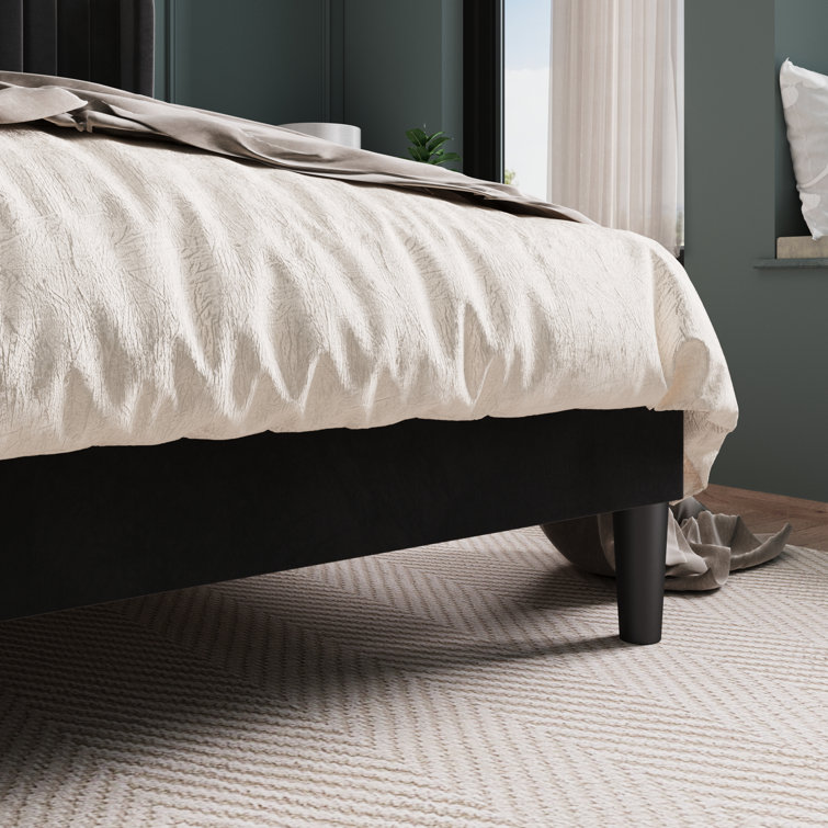 Elegant Velvet Queen Bed with Tufted Wingback Headboard and Metal Frame