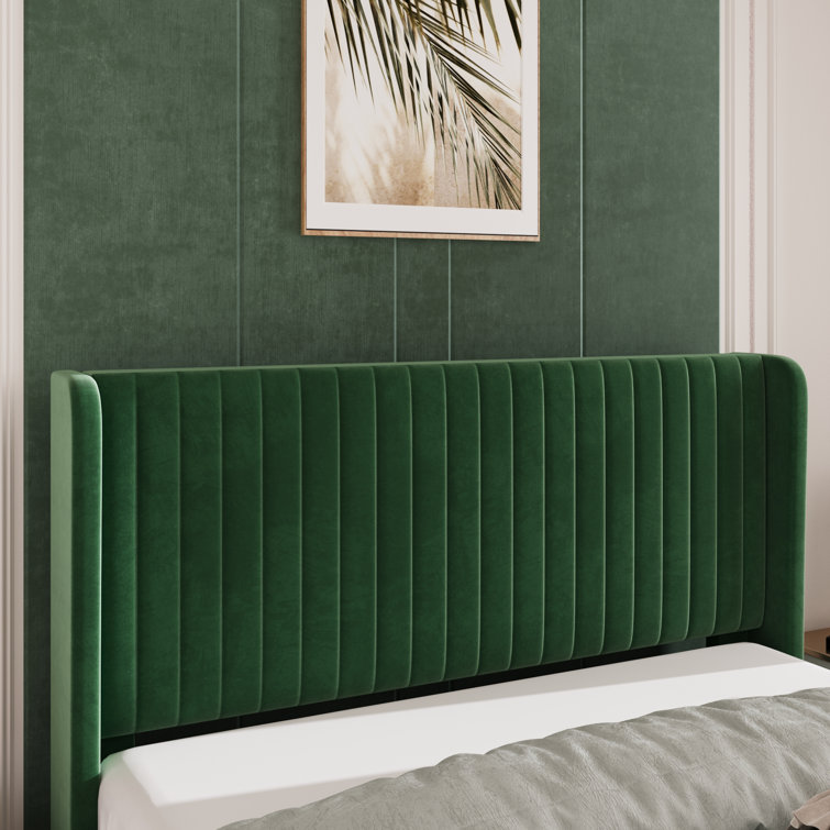 Elegant Teal Velvet Queen Platform Bed with Tufted Wingback Headboard