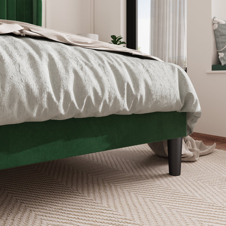 Elegant Teal Velvet Queen Platform Bed with Tufted Wingback Headboard