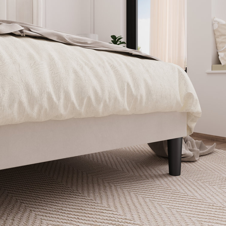 Elegant White Velvet Queen Bed with Tufted Wingback Headboard