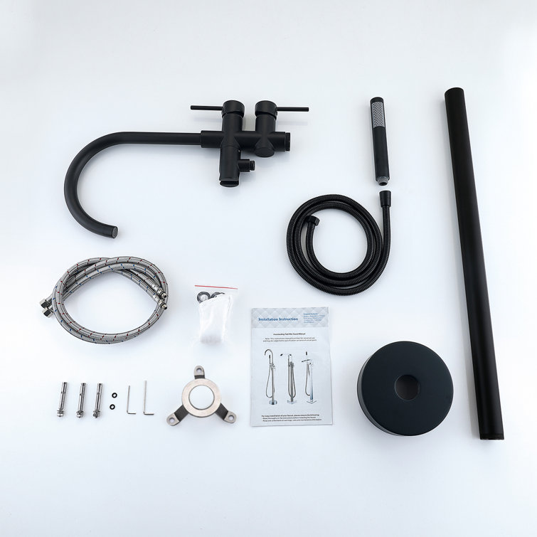 Matte Black Stainless Steel Freestanding Tub Filler with Hand Shower