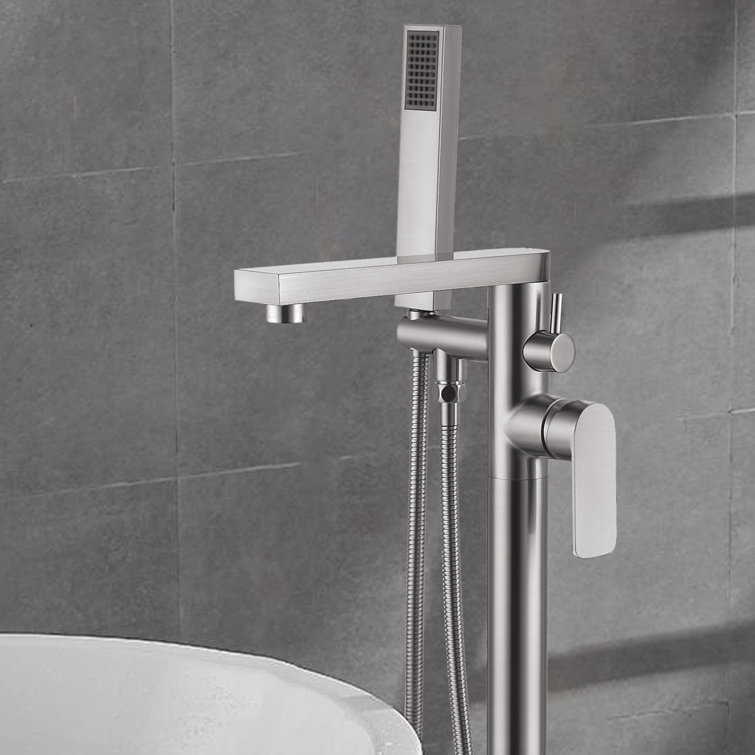 Brush Nickel Freestanding Tub Filler with Lever Handle