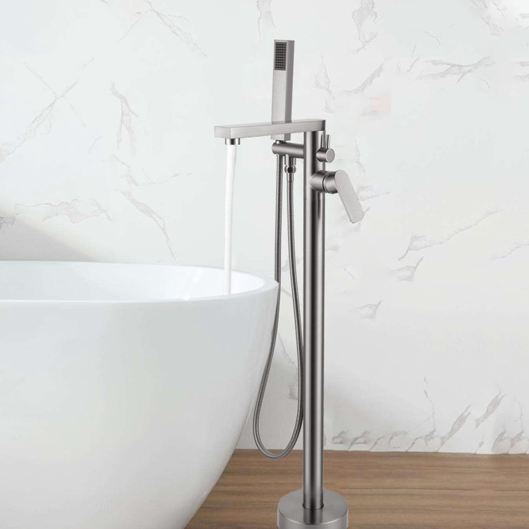 Brush Nickel Freestanding Tub Filler with Lever Handle