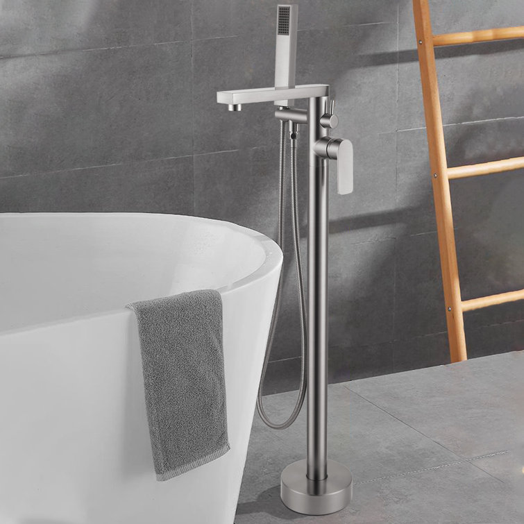 Brush Nickel Freestanding Tub Filler with Lever Handle
