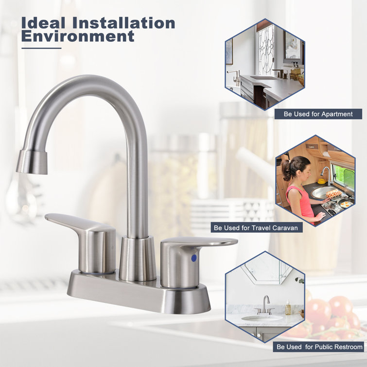 Brushed Nickel High Arc Double Handle Bathroom Faucet