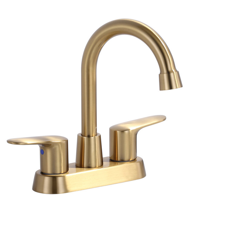 Brushed Gold Stainless Steel Double Handle High Arc Bathroom Faucet