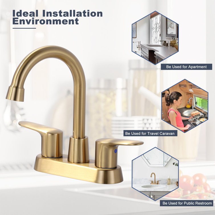 Brushed Gold Stainless Steel Double Handle High Arc Bathroom Faucet