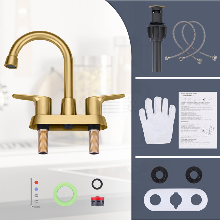 Brushed Gold Stainless Steel Double Handle High Arc Bathroom Faucet