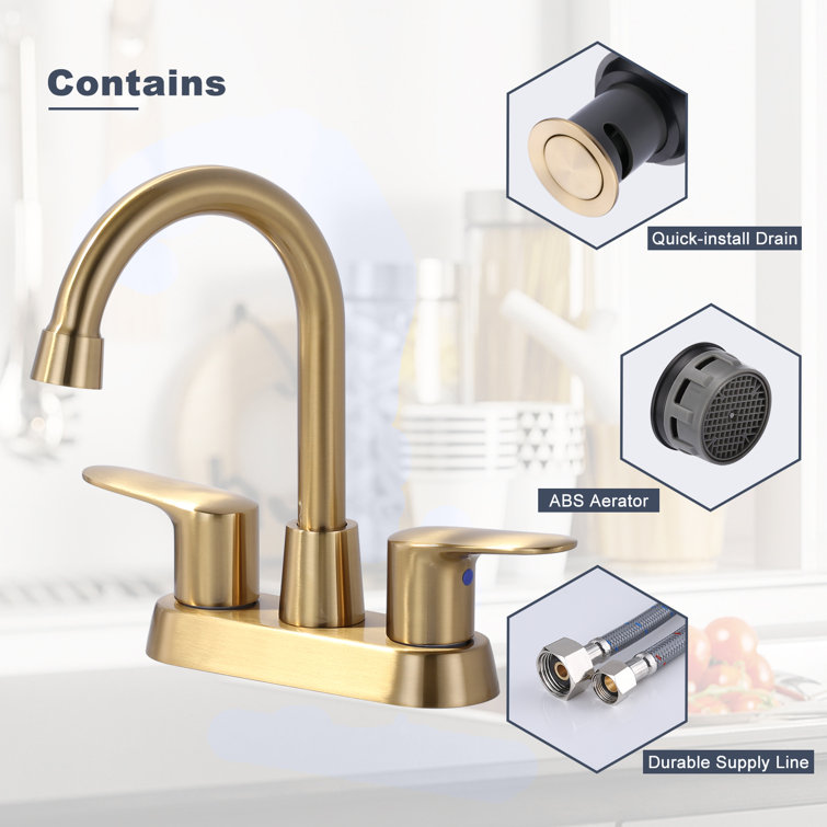 Brushed Gold Stainless Steel Double Handle High Arc Bathroom Faucet