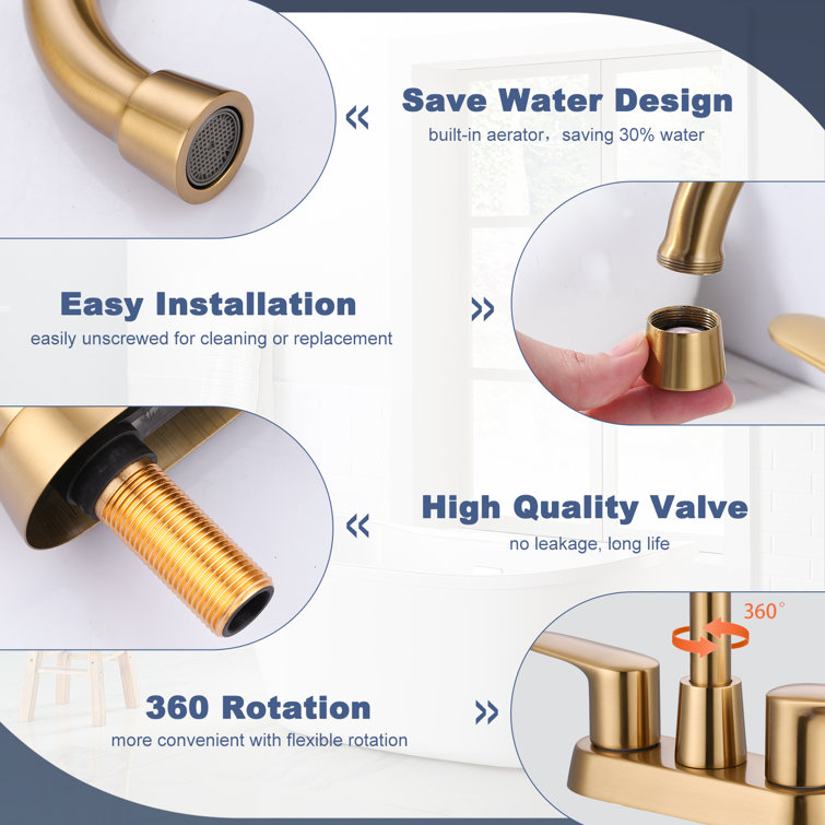 Brushed Gold Stainless Steel Double Handle High Arc Bathroom Faucet