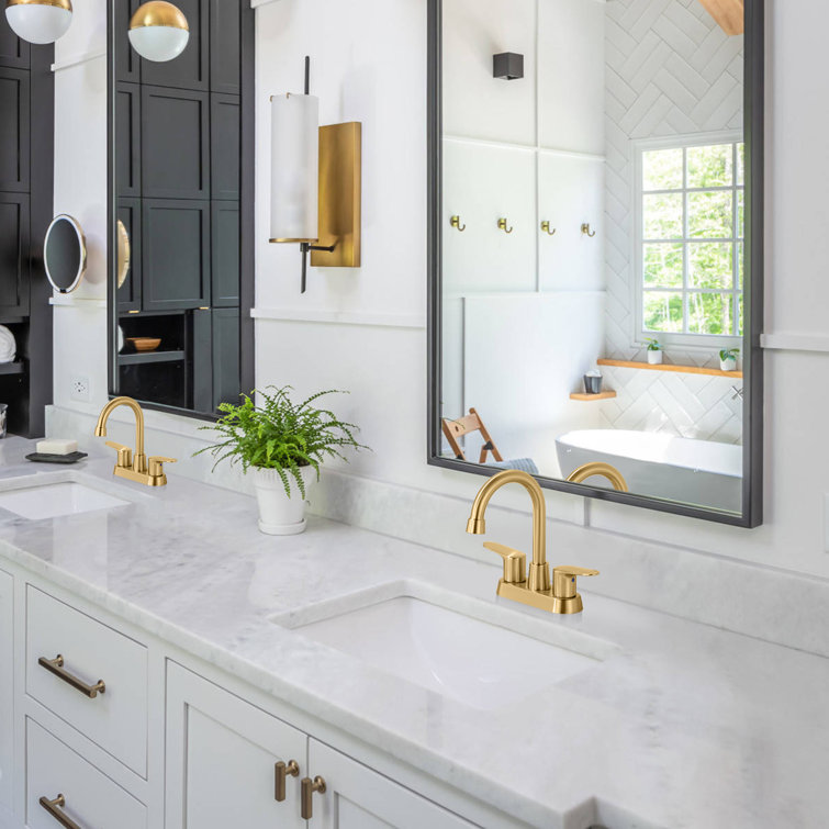 Brushed Gold Stainless Steel Double Handle High Arc Bathroom Faucet