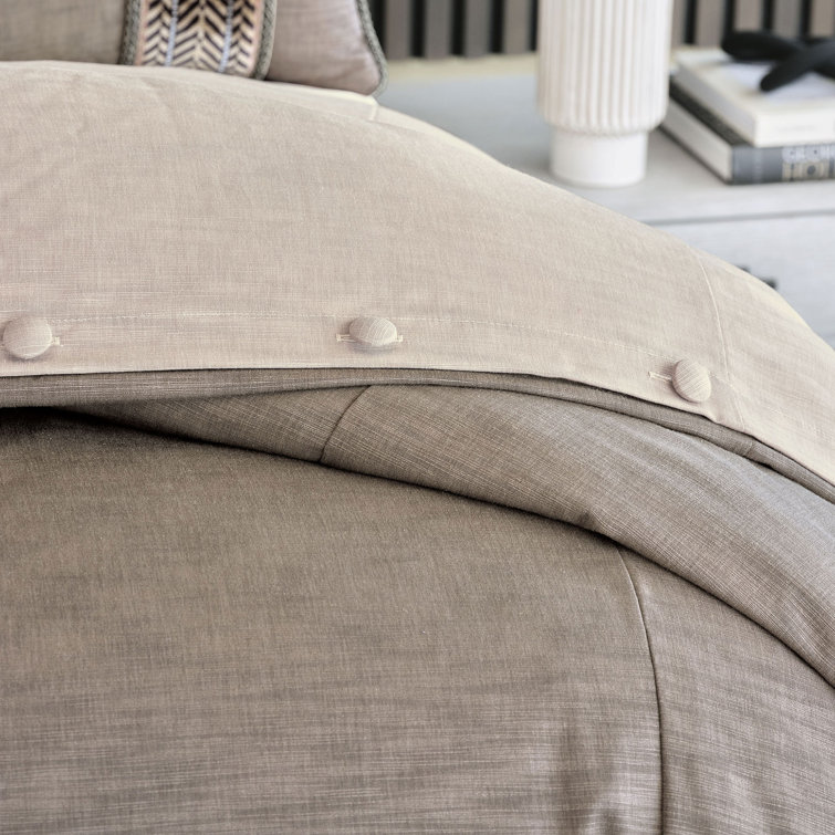 Queen Burnished Bronze and Black Cotton Duvet Cover Set