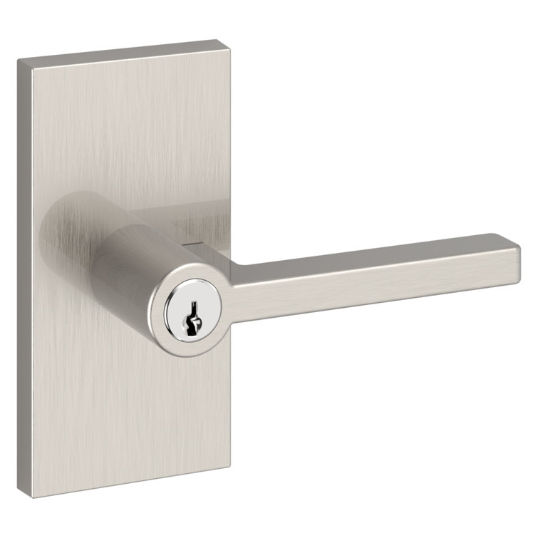 Satin Nickel Brass Keyed Entry Door Lever with Square Corner Strike