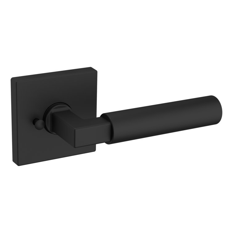 Satin Black Modern Privacy Door Lever with Square Rose