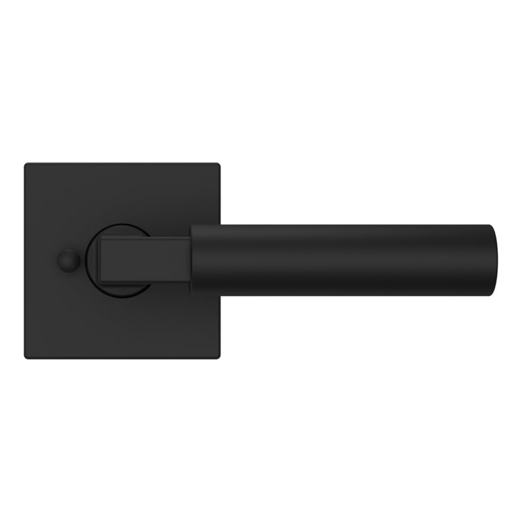 Satin Black Modern Privacy Door Lever with Square Rose