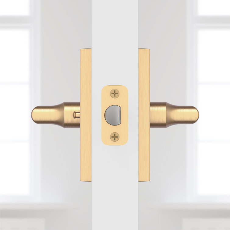 Satin Brass Contemporary Privacy Door Lever with Square Rosette