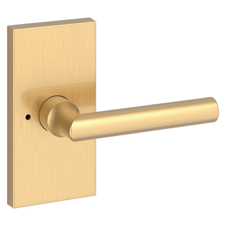 Satin Brass Contemporary Privacy Door Lever with Square Rosette