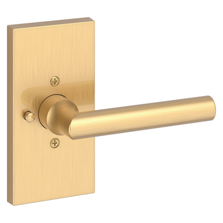 Satin Brass Contemporary Privacy Door Lever with Square Rosette