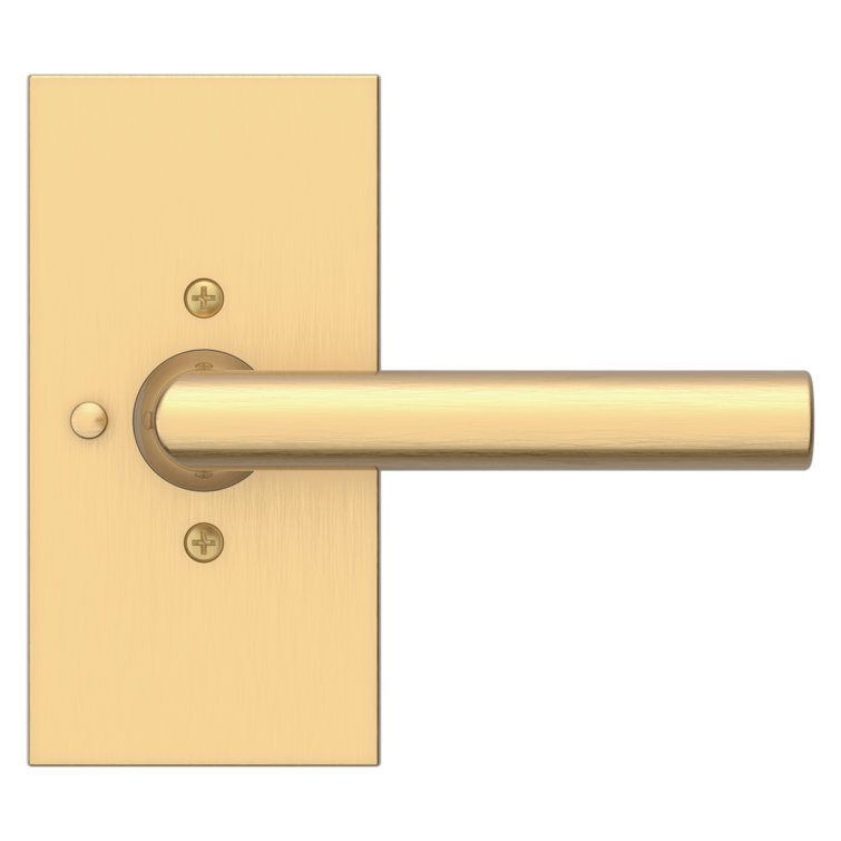 Satin Brass Contemporary Privacy Door Lever with Square Rosette