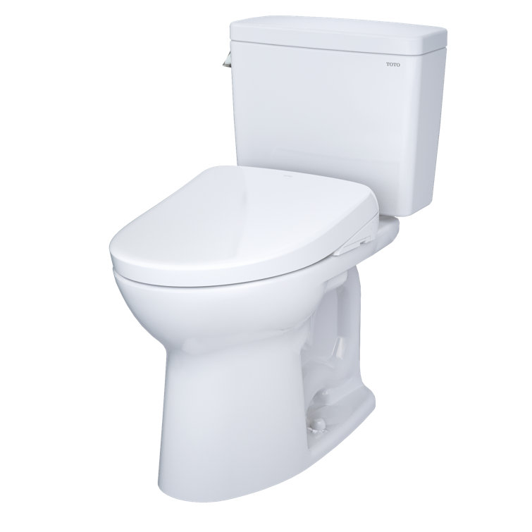Cotton White High Efficiency Elongated Two-Piece Toilet with Bidet Seat