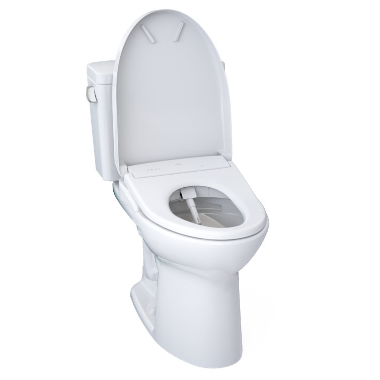 Cotton White High Efficiency Elongated Two-Piece Toilet with Bidet Seat