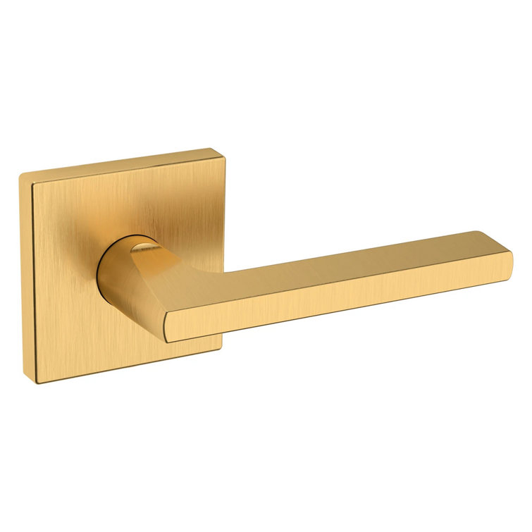 Satin Brass Modern Passage Door Lever with Square Rose