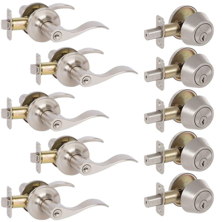 Satin Nickel Curved Lever Entry Set with Deadbolt