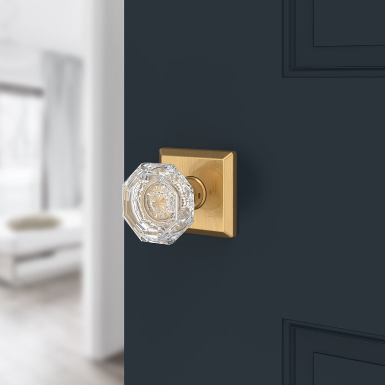Brass and Crystal Flat Ball Passage Door Knob