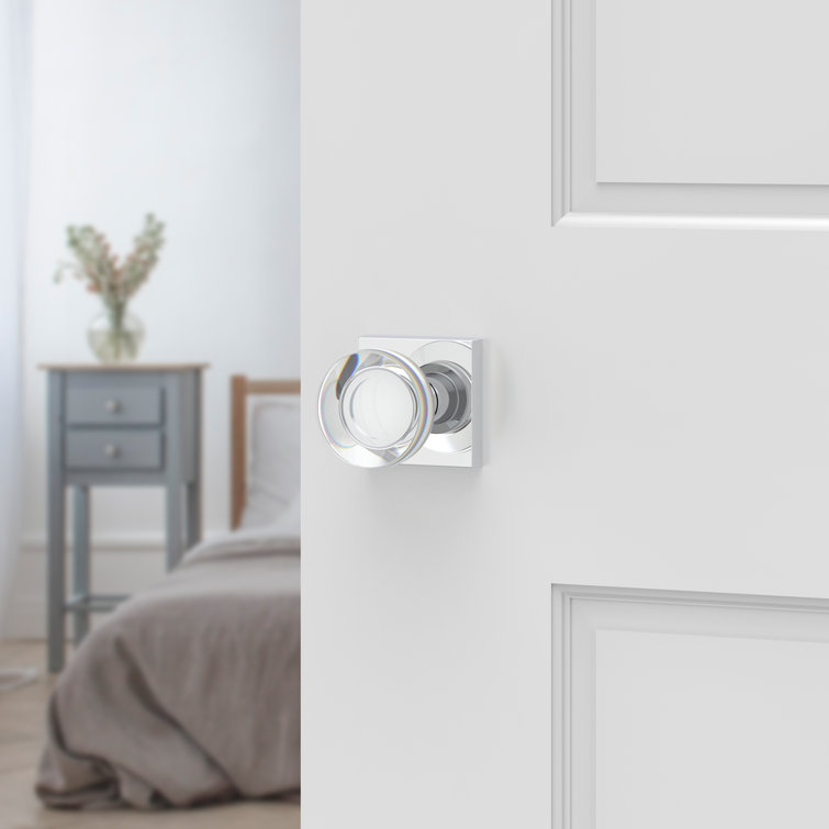 Polished Chrome Crystal Privacy Door Knob with Square Rose