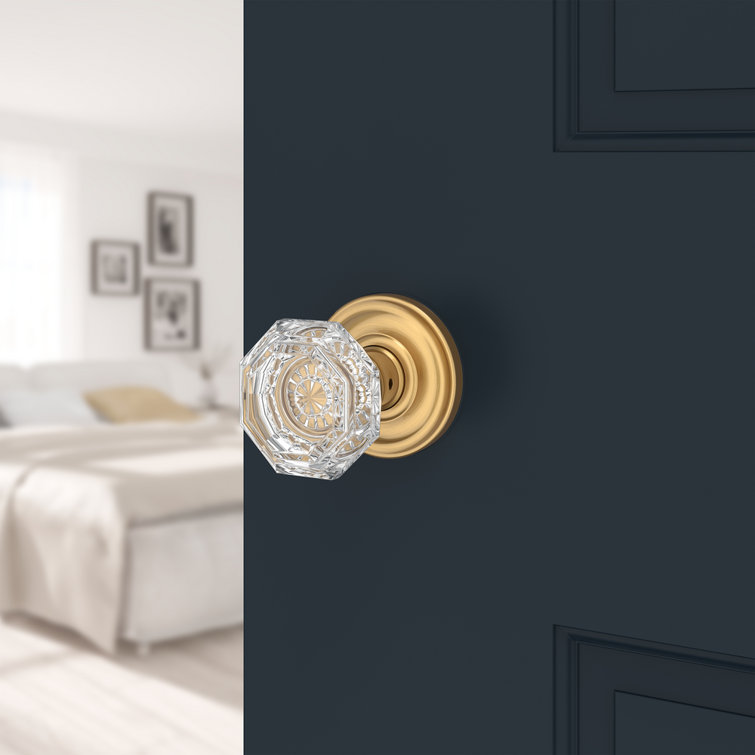 Elegant Brass and Crystal Privacy Door Knob with Round Rose