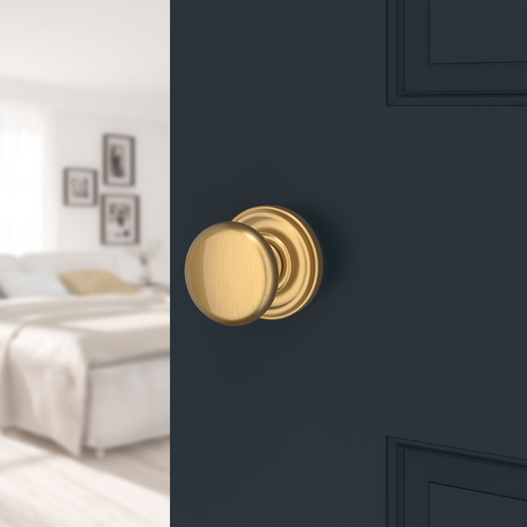 Satin Brass Round Privacy Door Knob with Circle Rosette