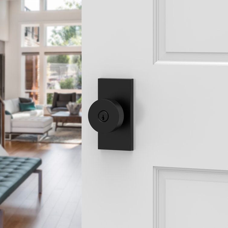 Satin Black Brass Keyed Entry Door Knob with Square Plate