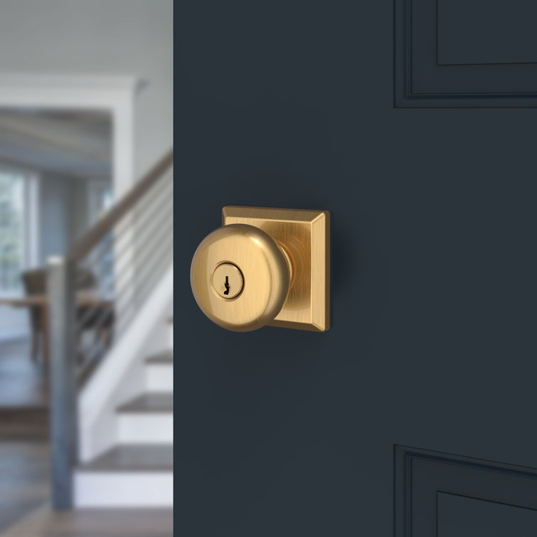 Satin Brass Round Knob with Square Rosette