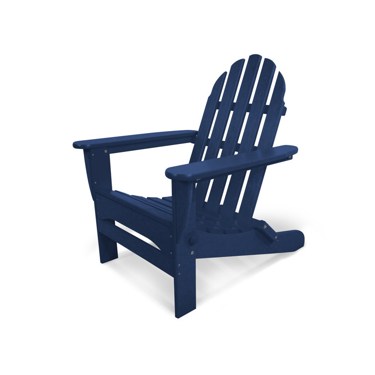 Navy High-Density Polyethylene Folding Adirondack Chair with Arms
