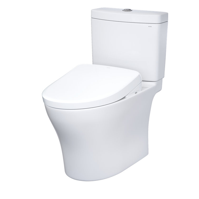 Cotton White Elongated Two-Piece Dual Flush Toilet with Bidet Seat