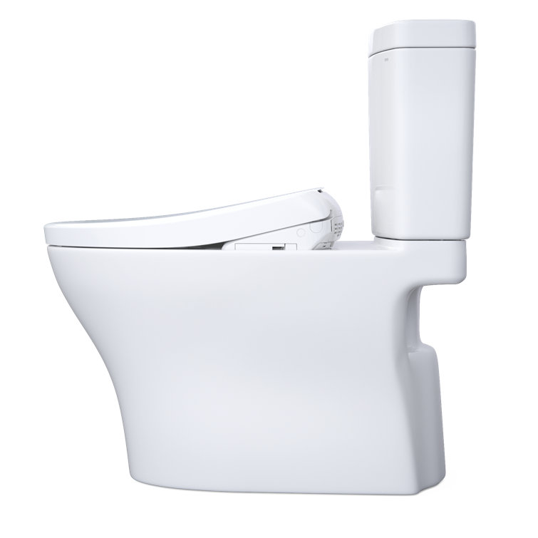 Cotton White Elongated Two-Piece Dual Flush Toilet with Bidet Seat