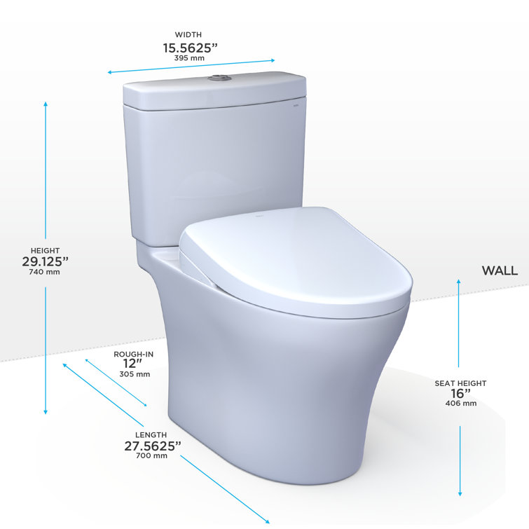 Cotton White Elongated Two-Piece Dual Flush Toilet with Bidet Seat