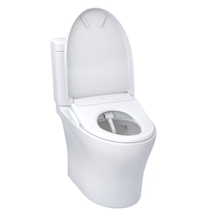 Cotton White Elongated Two-Piece Dual Flush Toilet with Bidet Seat