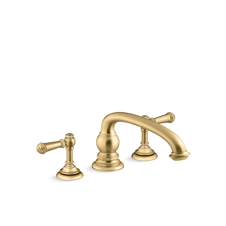 Vibrant Brushed Moderne Brass Deck-Mount Bath Lever Handle Trim