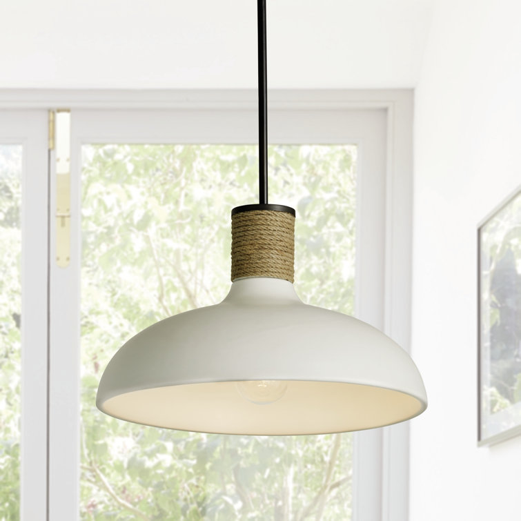 White Ceramic and Jute Rope Dome Pendant Light