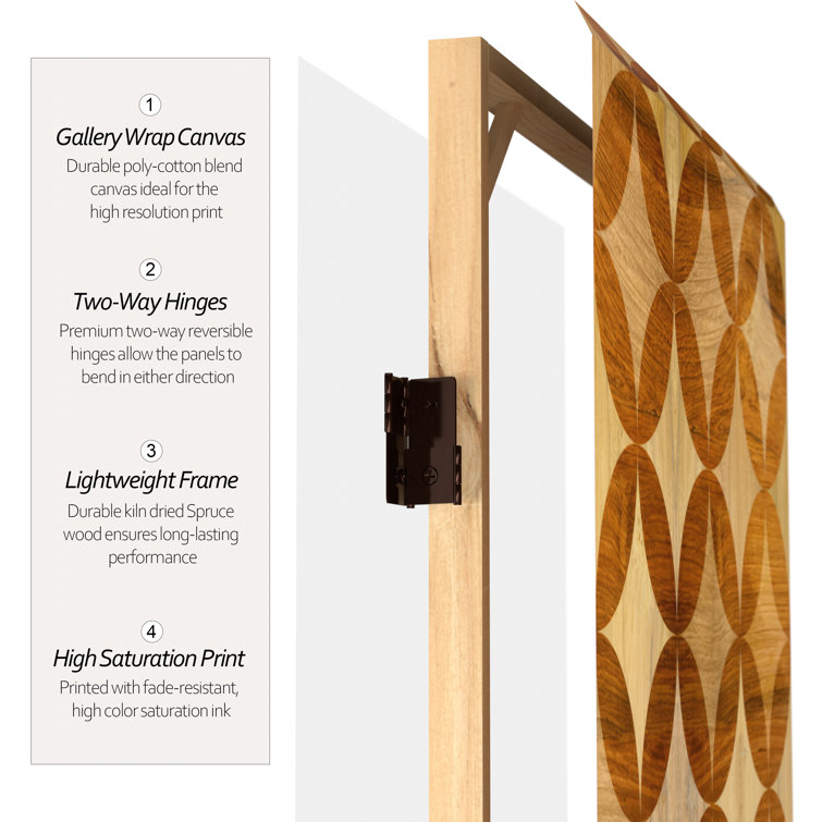 Japanese Kumiko Wave 6-Ft Wood Canvas Folding Room Divider