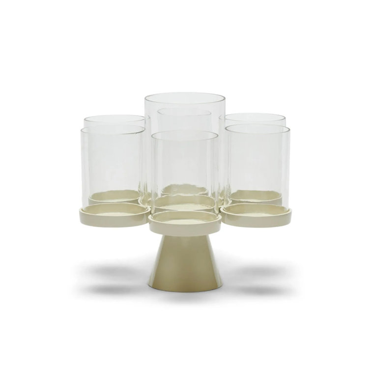 Porto 13'' Beige Glass Hurricane Candelabra
